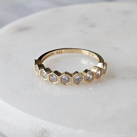 Honeycomb Half Eternity Band Size 6 by Charmed Aroma Gold & Sapphires - Picture 2 of 2